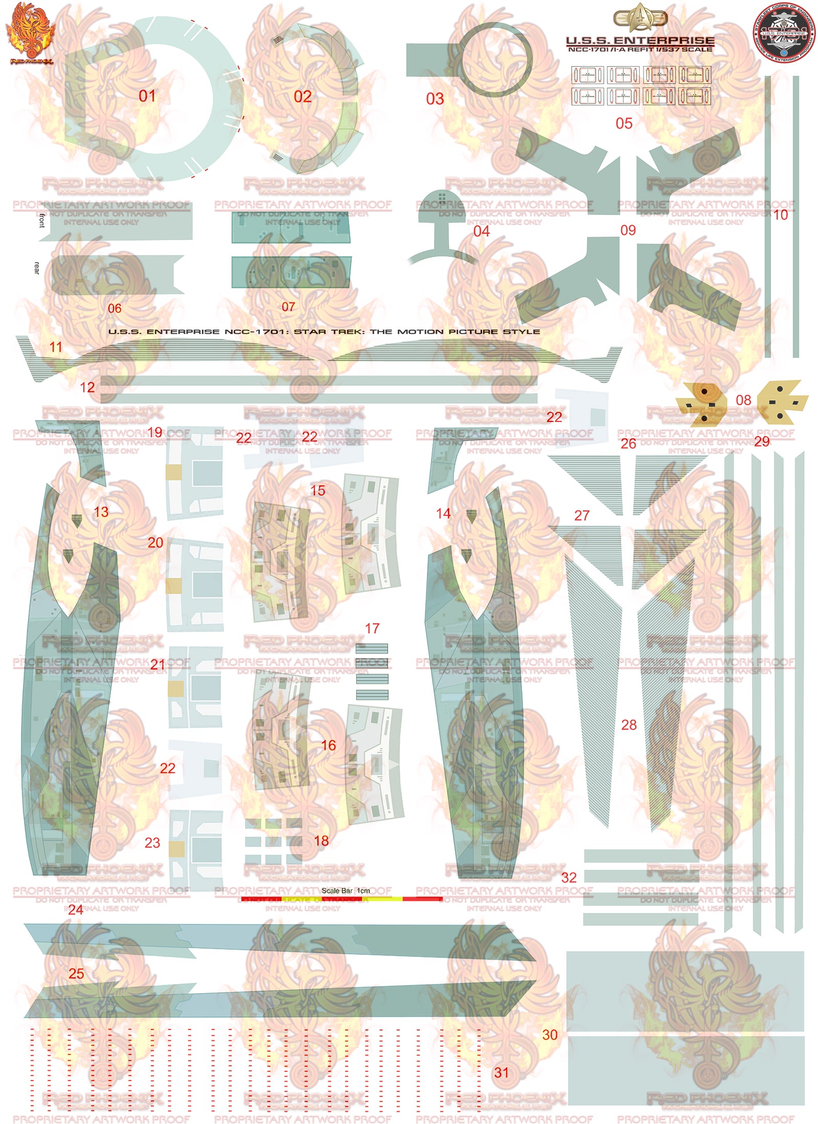 Enhanced Set U.S.S. Enterprise Refit NCC 1701 Refit 1-537 Scale Decal Set