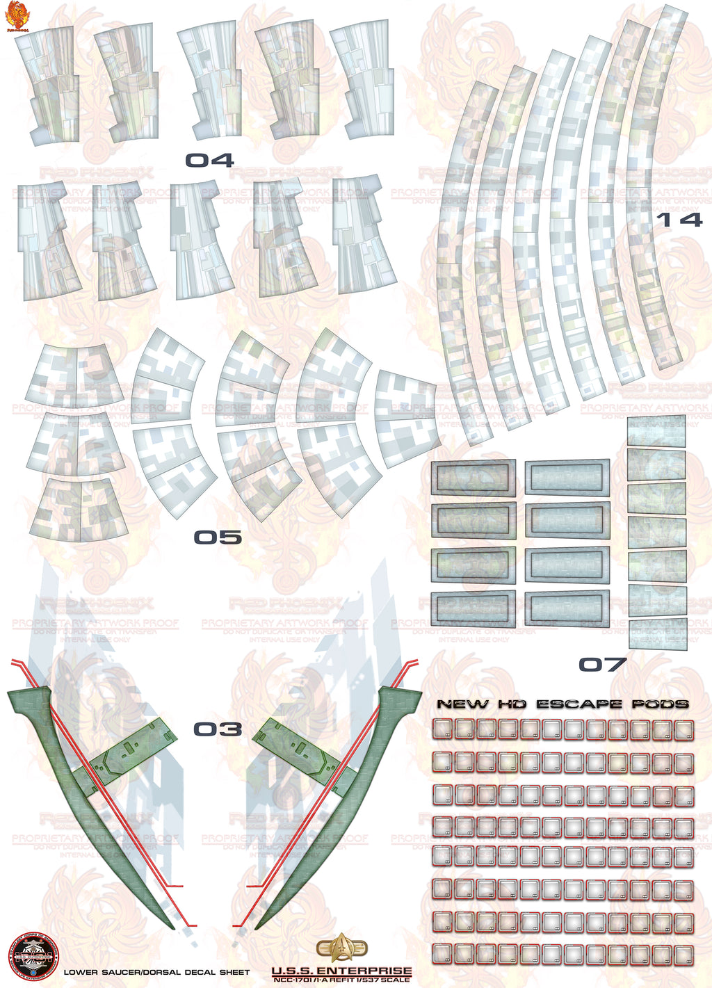Enhanced Set U.S.S. Enterprise Refit NCC 1701 Refit 1-537 Scale Decal Set