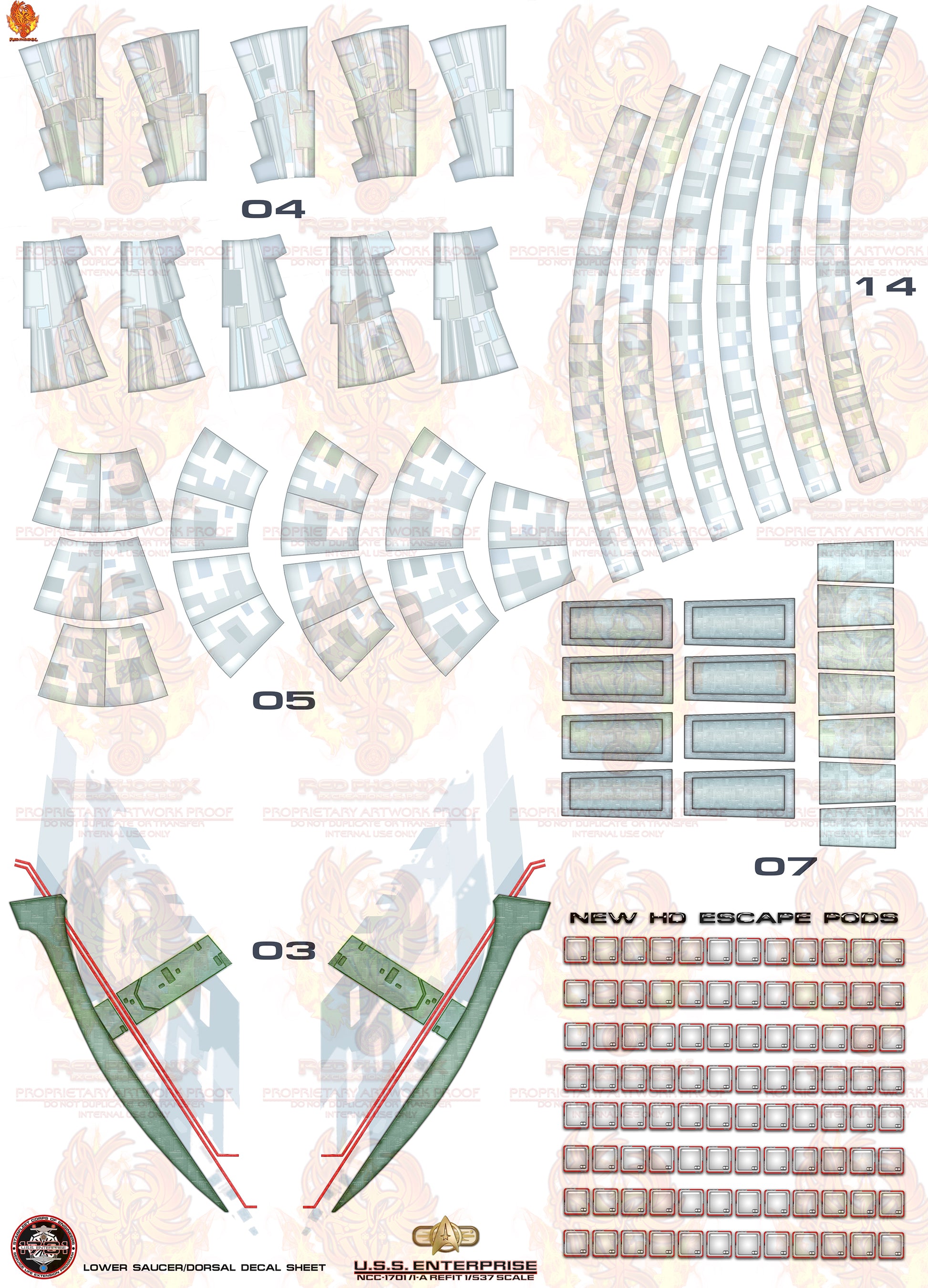 Enhanced Set U.S.S. Enterprise Refit NCC 1701 Refit 1-537 Scale Decal Set