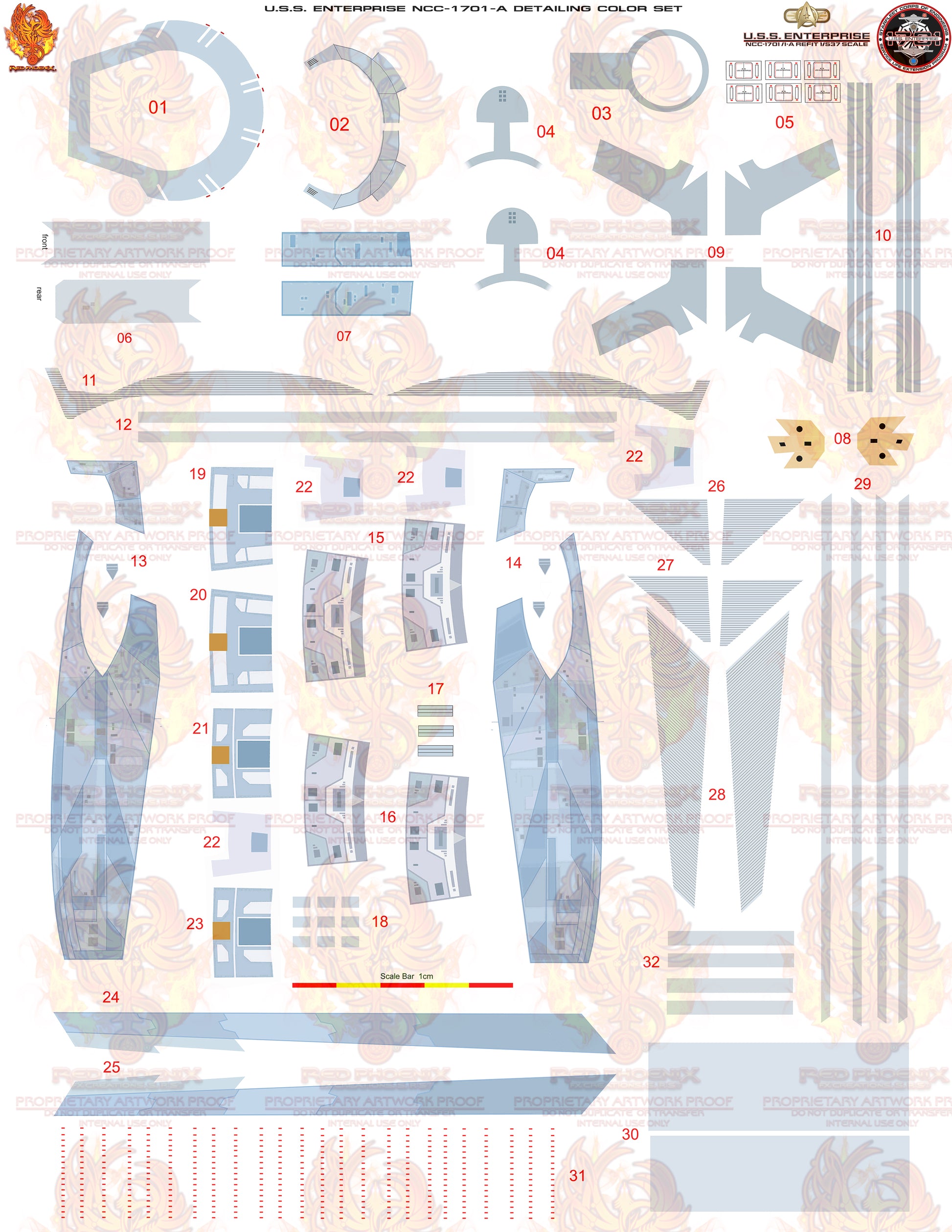Enhanced Set U.S.S. Enterprise Refit NCC 1701 Refit 1-537 Scale Decal Set