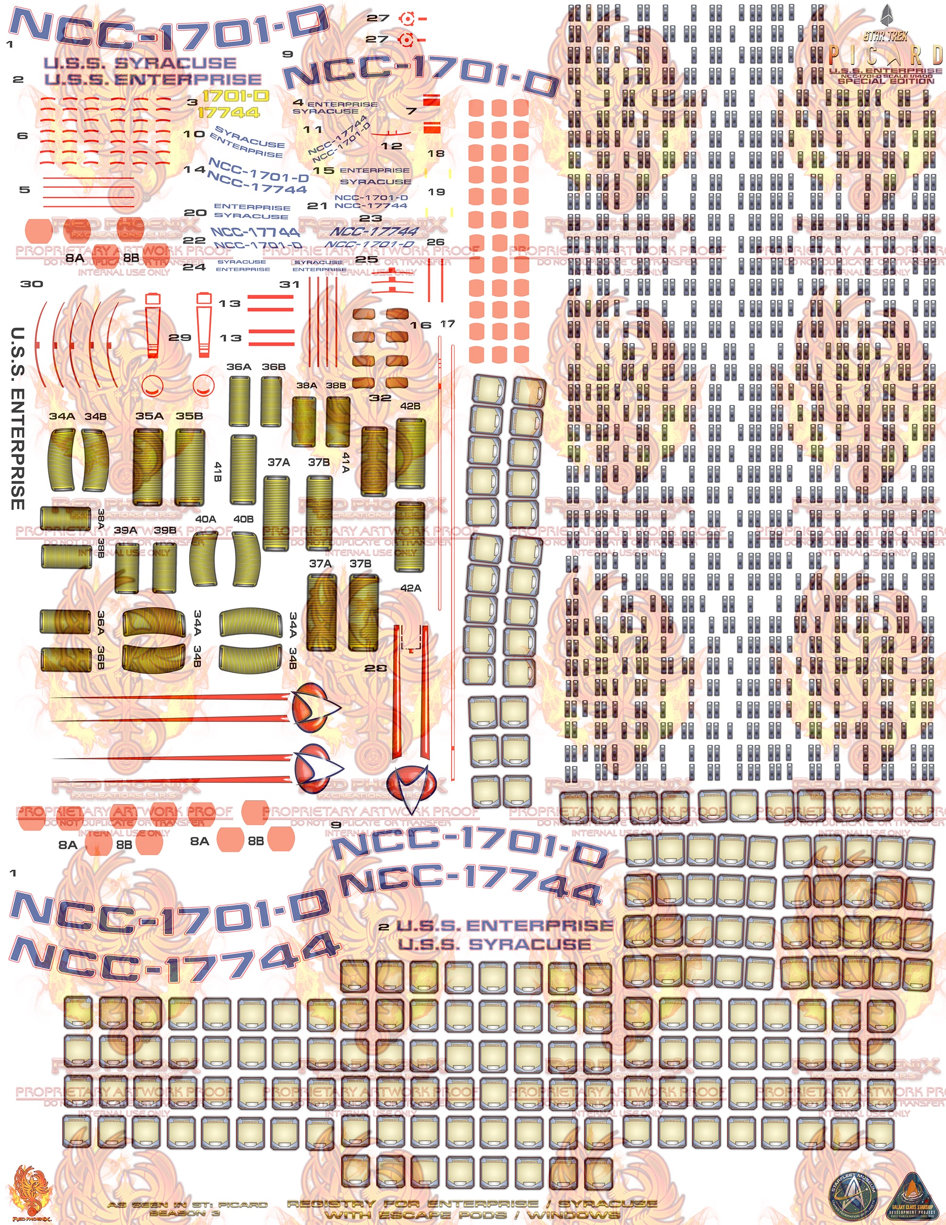 Star trek Picard U.S.S. Enterprise NCC 1701 D 1-1400 Scale Decal Set