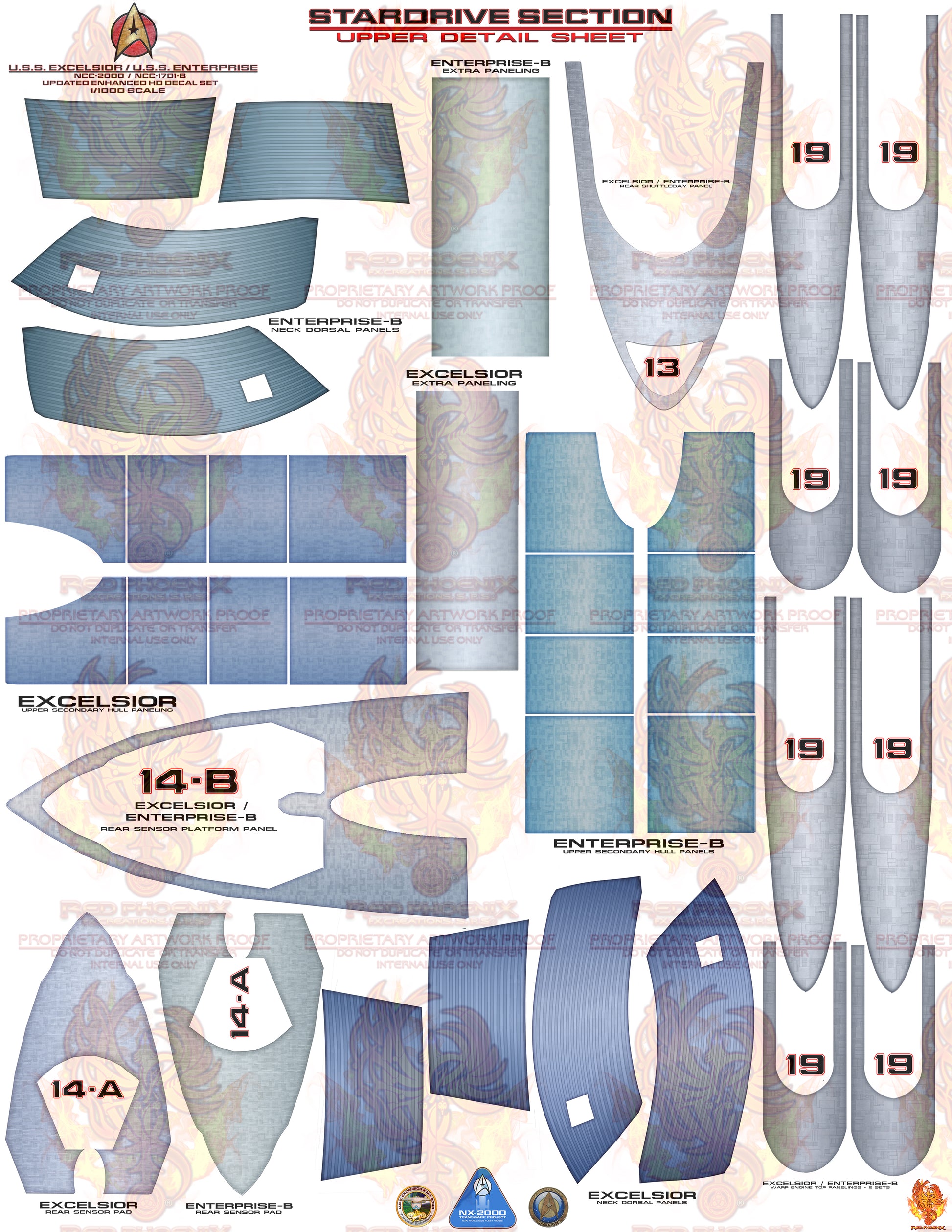 DIY Print Your Own DOWNLOADABLE:  Ultimate Edition- U.S.S. Excelsior/Enterprise-B Scale 1/1000 Aztec /Hull Decal Set