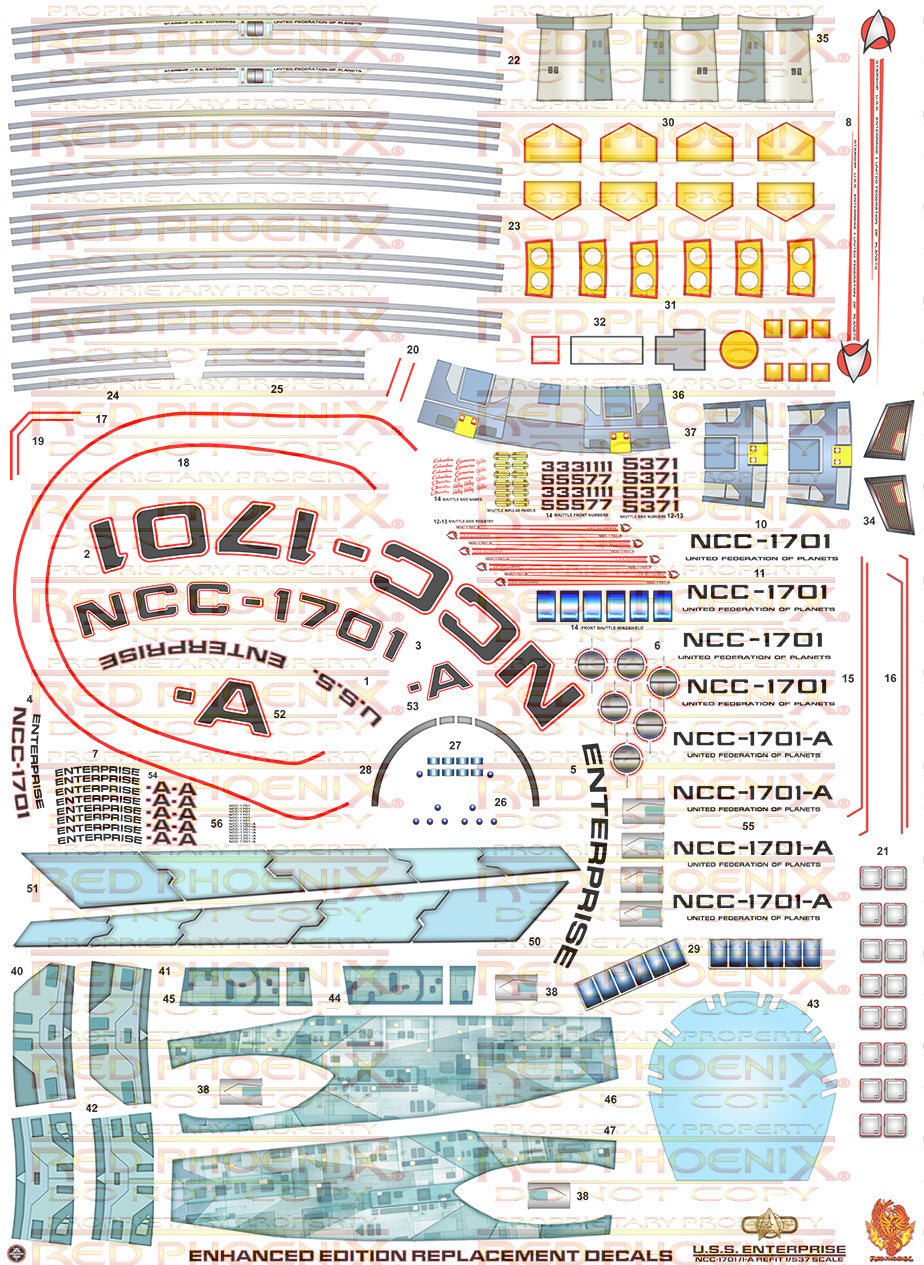 Enhanced Set U.S.S. Enterprise Refit NCC 1701 Refit 1-537 Scale Decal Set