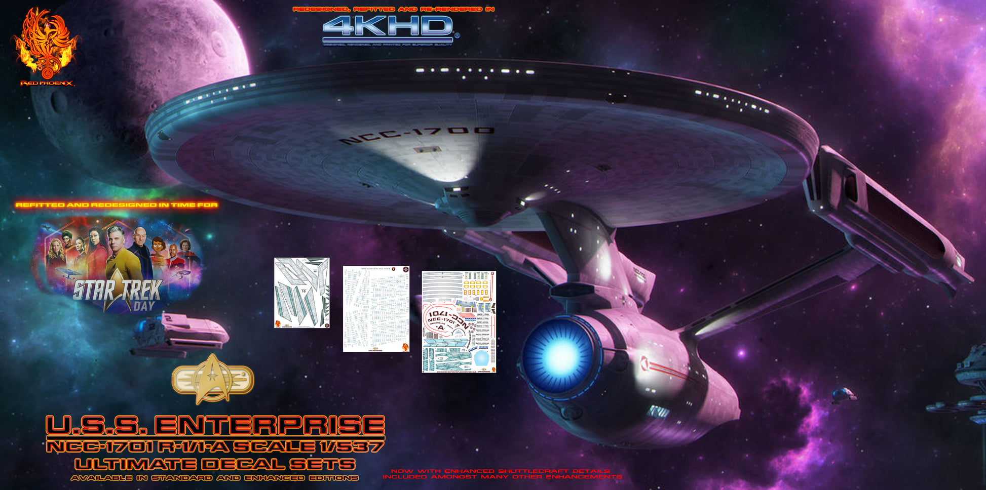 Enhanced Set U.S.S. Enterprise Refit NCC 1701 Refit 1-537 Scale Decal Set