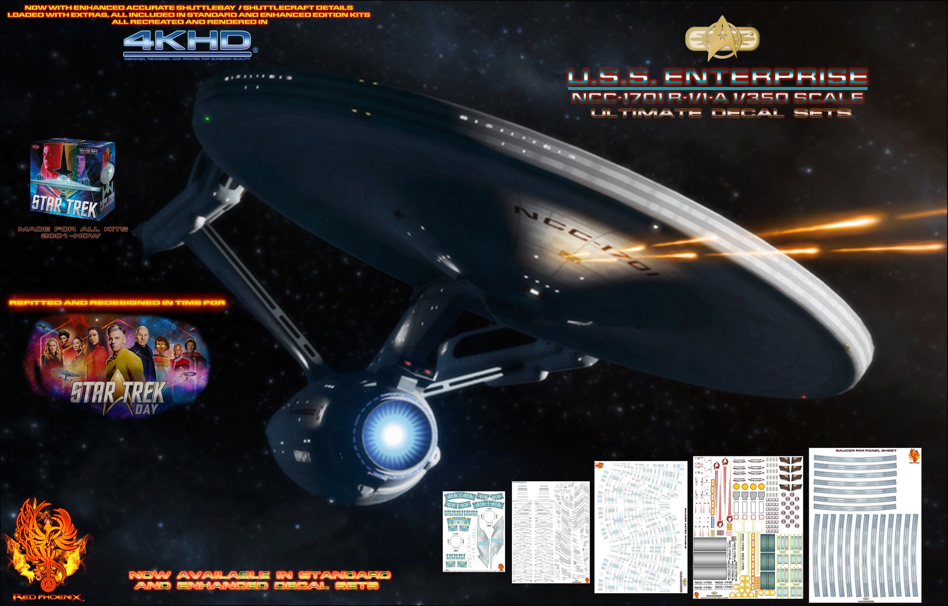 Standard Set U.S.S. Enterprise Refit NCC 1701 Refit 1-350 Scale Decal Set