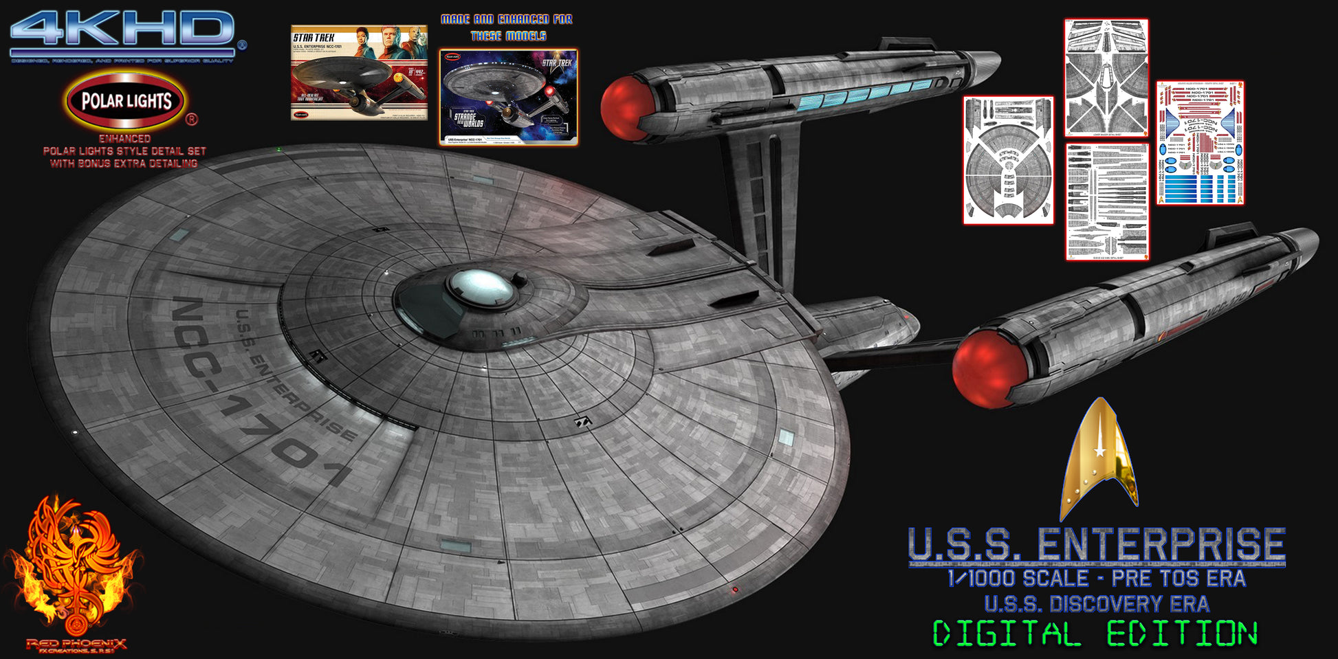 DIY Print Your Own DOWNLOADABLE: U.S.S. Enterprise Discovery-Era 1/1000 Scale Decal Detailing Set