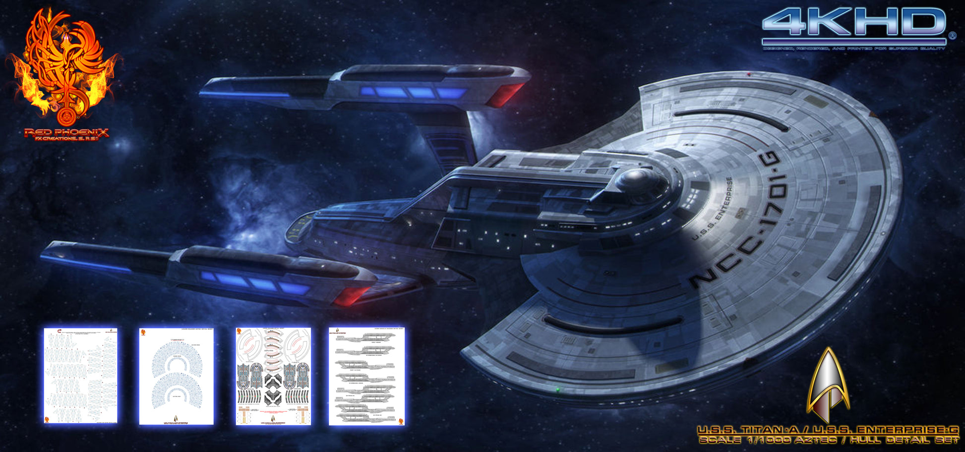 U.S.S. Titan-A / U.S.S. Enterprise-G 2-in-1 Interchangeable 1/1000 Scale Aztec Decal Set